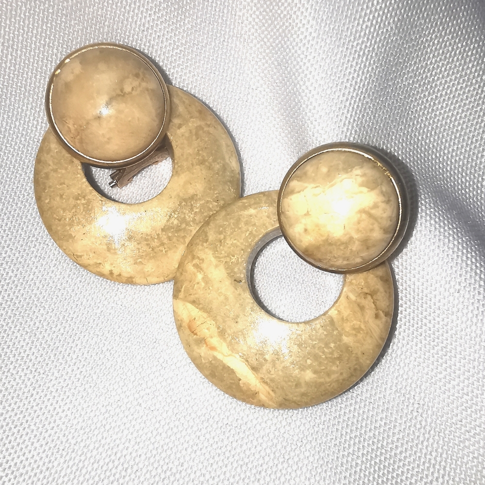 Chunky Cream Jasper two piece clip stud earrings
